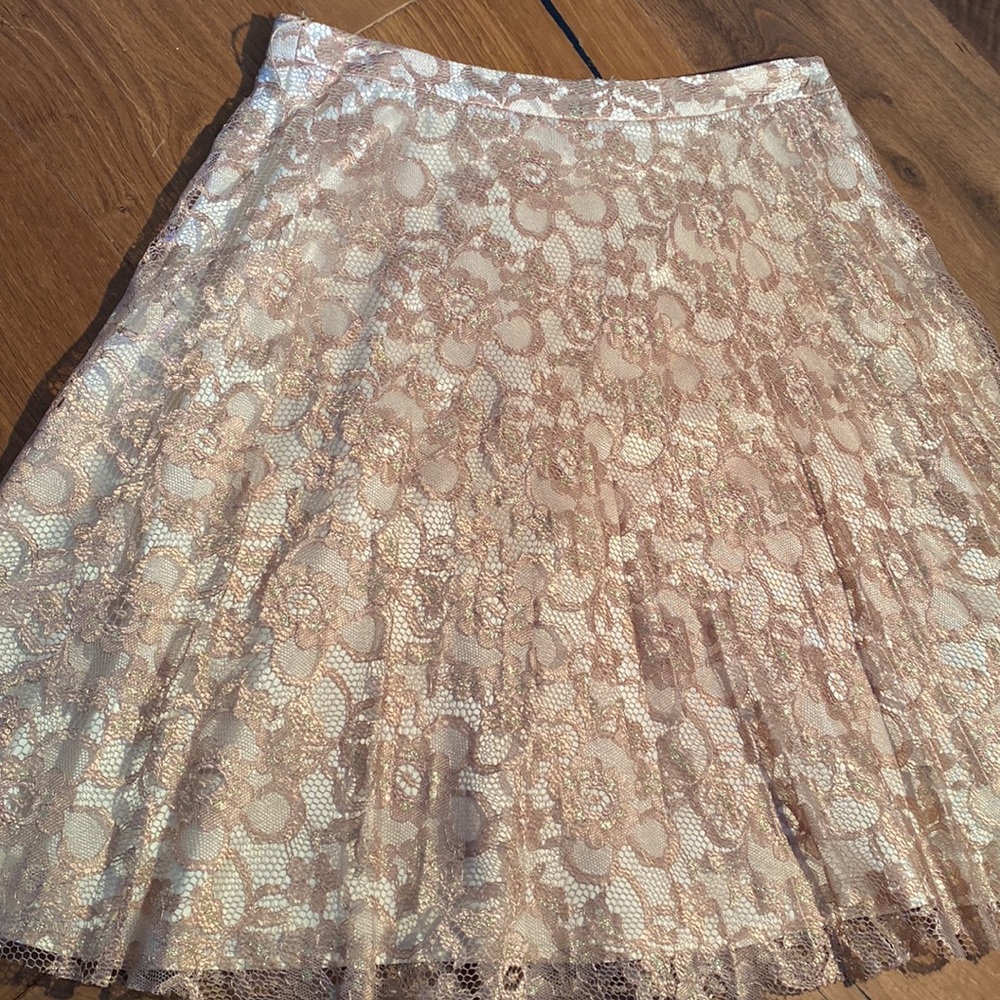 Gold Lace Pleated Skirt Lynn/Linh Small Holiday Christmas Party New Year’s Eve